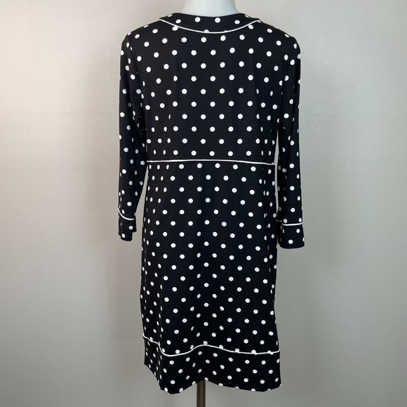Lands' End Dress Small Black White Polka Dot Nylon Stretch Jersey Surplice Neck - Picture 5 of 12